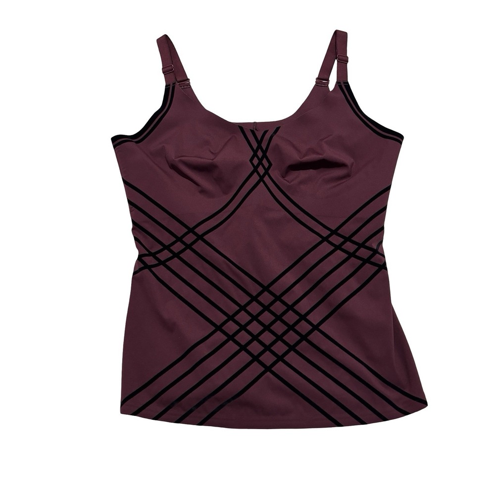 Honeylove Women's Striped Tank Top Burgundy Red Adjustable Size XL